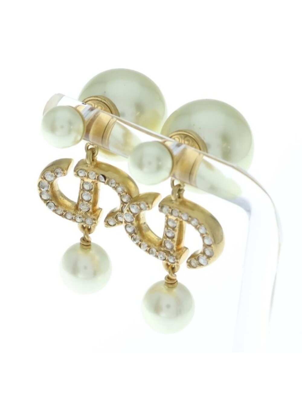 Dior CD Logo Faux Pearl Rhinestone Earrings Gold